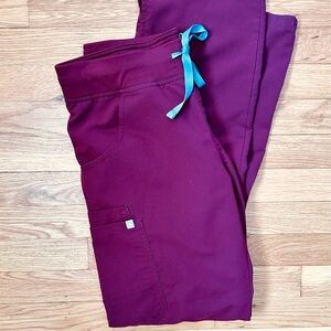 Gently Used FIGS Kade Cargo Technical Collection Scrub Pants in Maroon/Wine